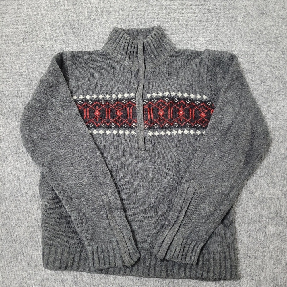 Columbia Sweater Womens Size S Gray Wool Blend Fair Isle Quarter Zip Mock Neck